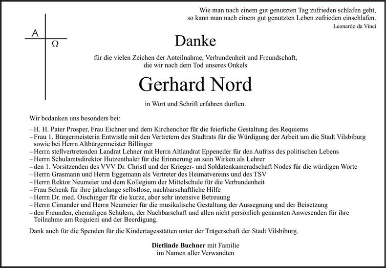 Traueranzeige Gerhard Nord