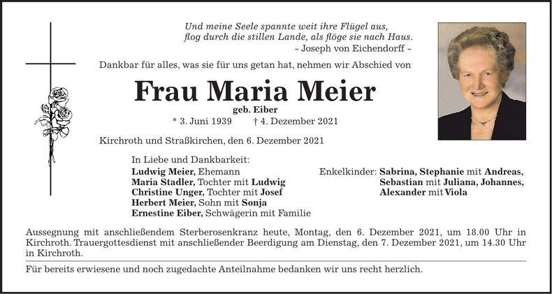 Traueranzeige Maria Meier