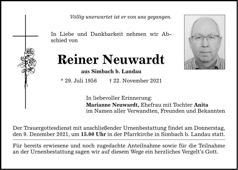 Traueranzeige Reiner Neuwardt