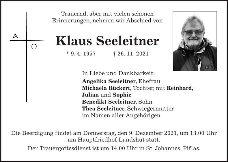 Traueranzeige Klaus Seeleitner