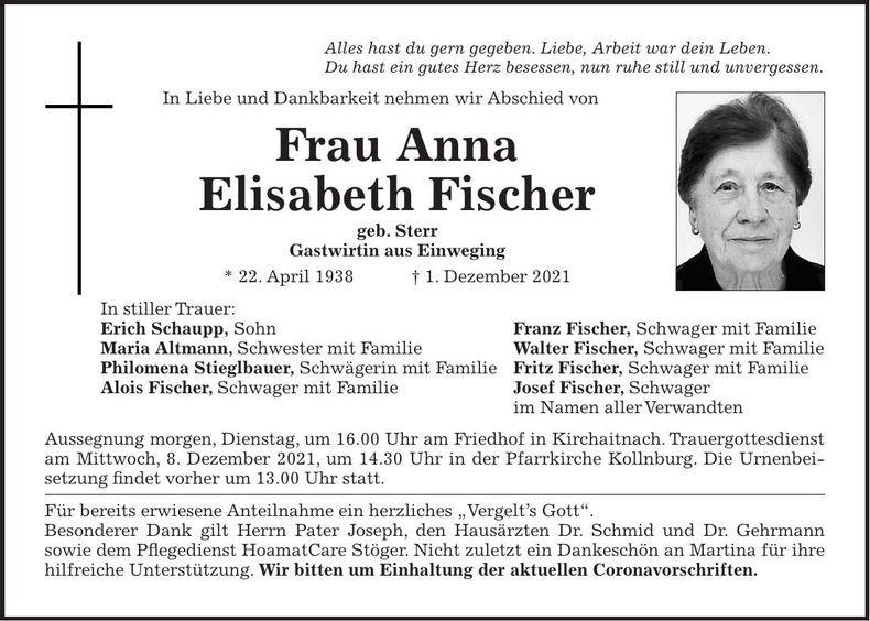 Traueranzeige Anna Elisabeth Fischer