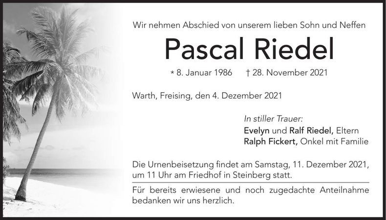 Traueranzeige Pascal Riedel