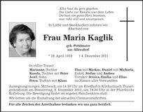 Traueranzeige Maria Kaglik