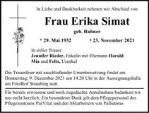 Traueranzeige Erika Simat