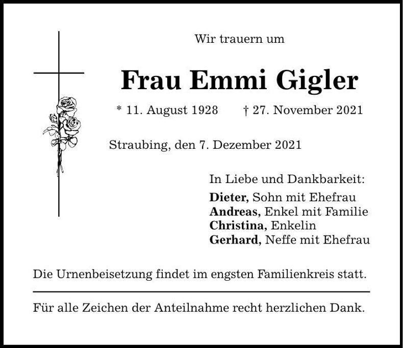 Traueranzeige Emmi Gigler