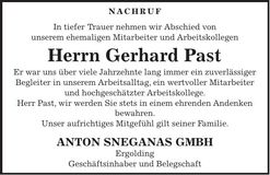 Traueranzeige Gerhard Past