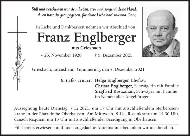 Traueranzeige Franz Englberger