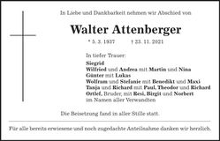 Traueranzeige Walter Attenberger