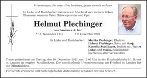 Traueranzeige Helmut Plechinger