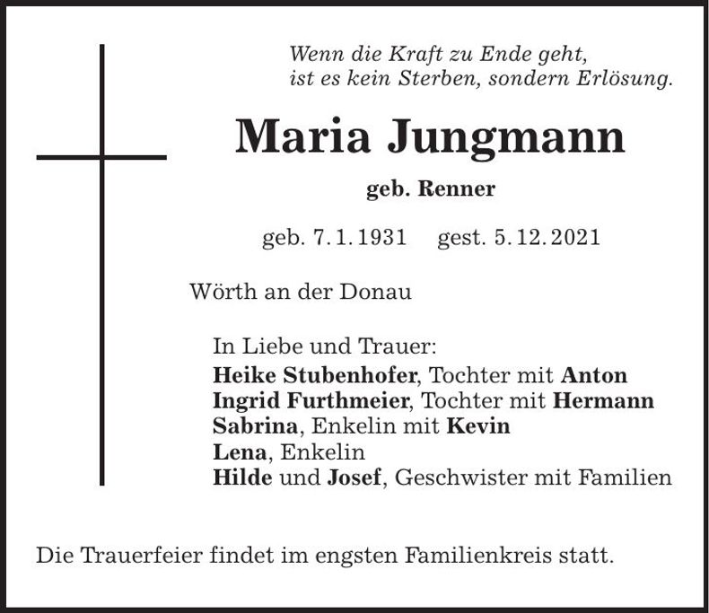 Traueranzeige Maria Jungmann