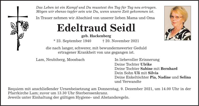 Traueranzeige Edeltraud Seidl