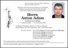 Traueranzeige Anton Adam