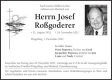 Traueranzeige Josef Roßgoderer