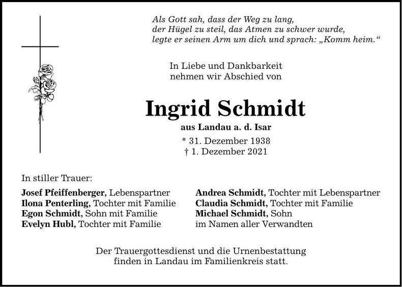 Traueranzeige Ingrid Schmidt