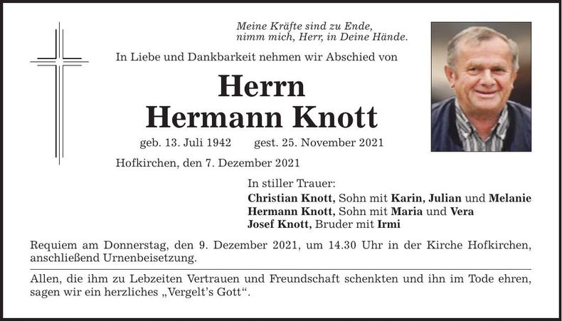 Traueranzeige Hermann Knott
