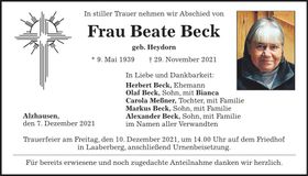 Traueranzeige Beate Beck