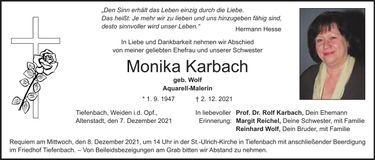 Traueranzeige Monika Karbach