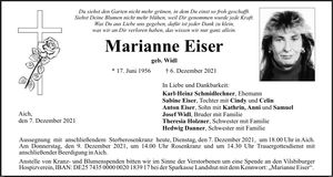 Traueranzeige Marianne Eiser