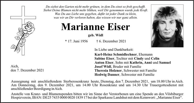 Traueranzeige Marianne Eiser