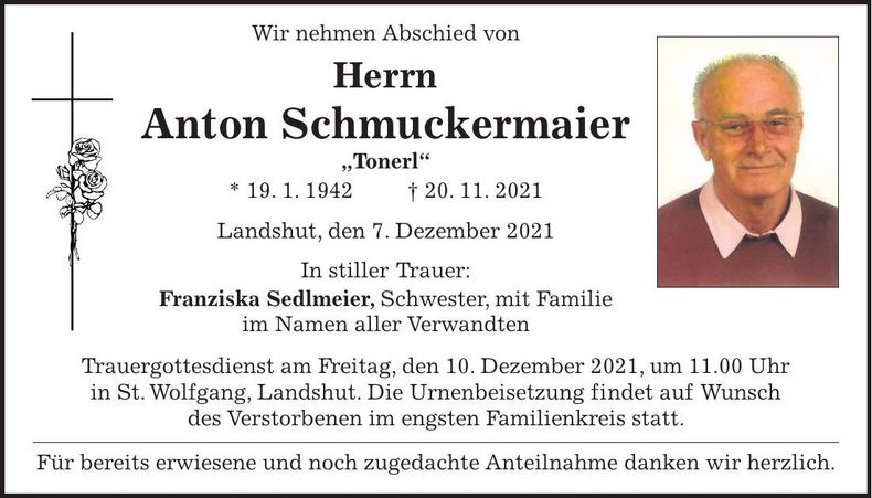 Traueranzeige Anton Schmuckermaier