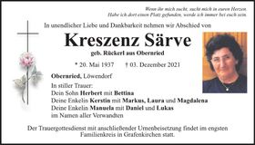 Traueranzeige Kreszenz Särve