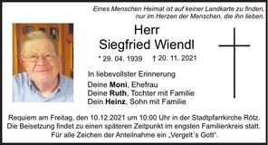 Traueranzeige Siegfried Wiendl