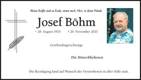 Traueranzeige Josef Böhm
