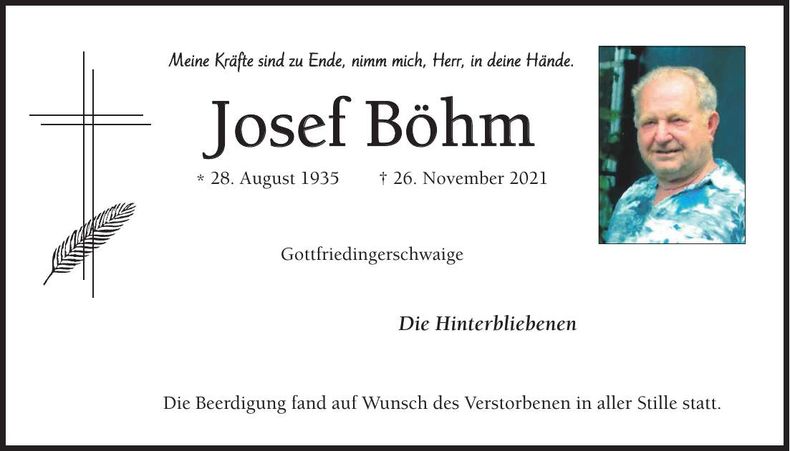 Traueranzeige Josef Böhm