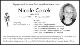 Traueranzeige Nicole Cocek