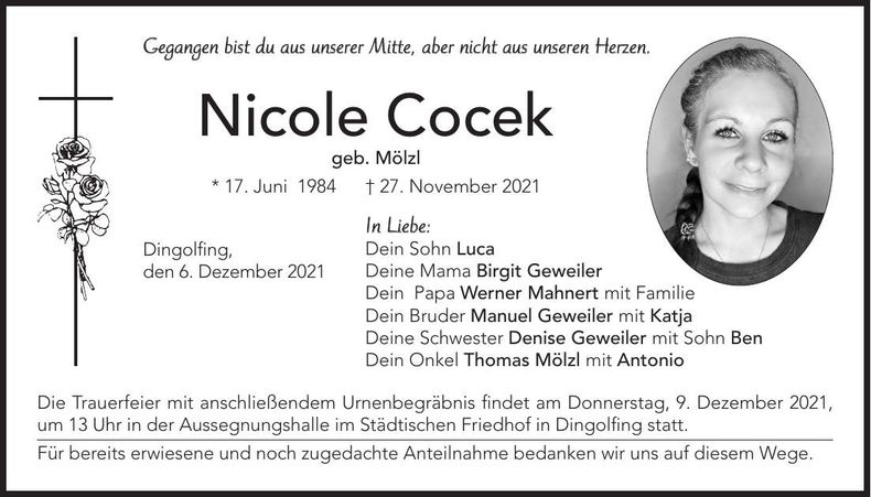 Traueranzeige Nicole Cocek