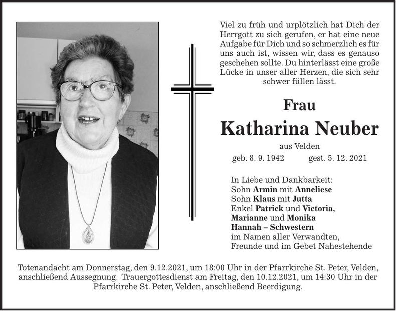 Traueranzeige Katharina Neuber