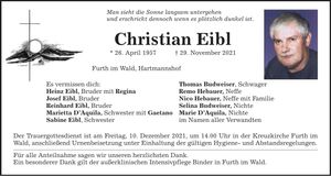 Traueranzeige Christian Eibl