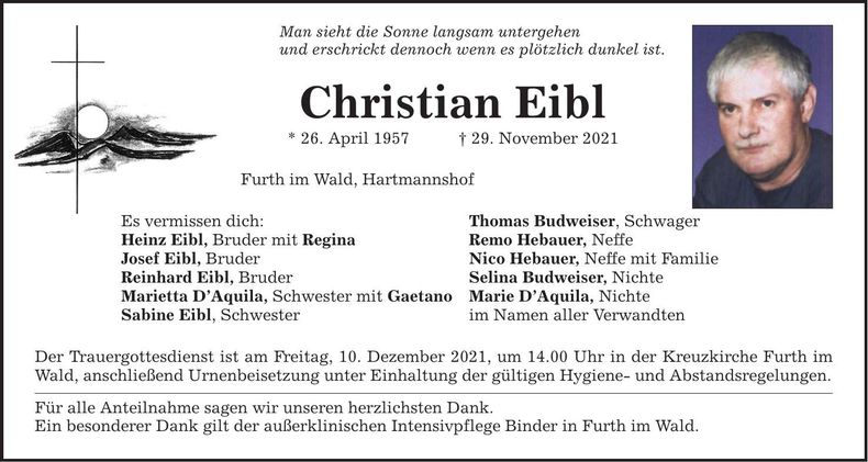 Traueranzeige Christian Eibl