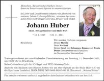 Traueranzeige Johann Huber