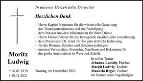 Traueranzeige Moritz Ludwig