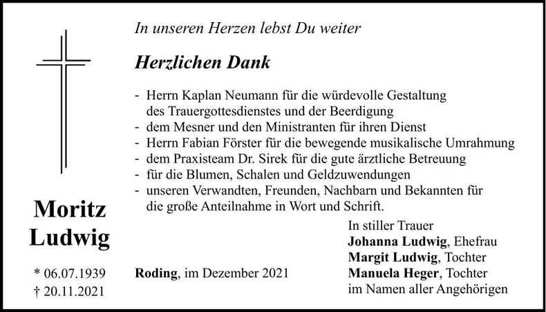 Traueranzeige Moritz Ludwig