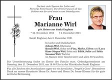 Traueranzeige Marianne Wirl
