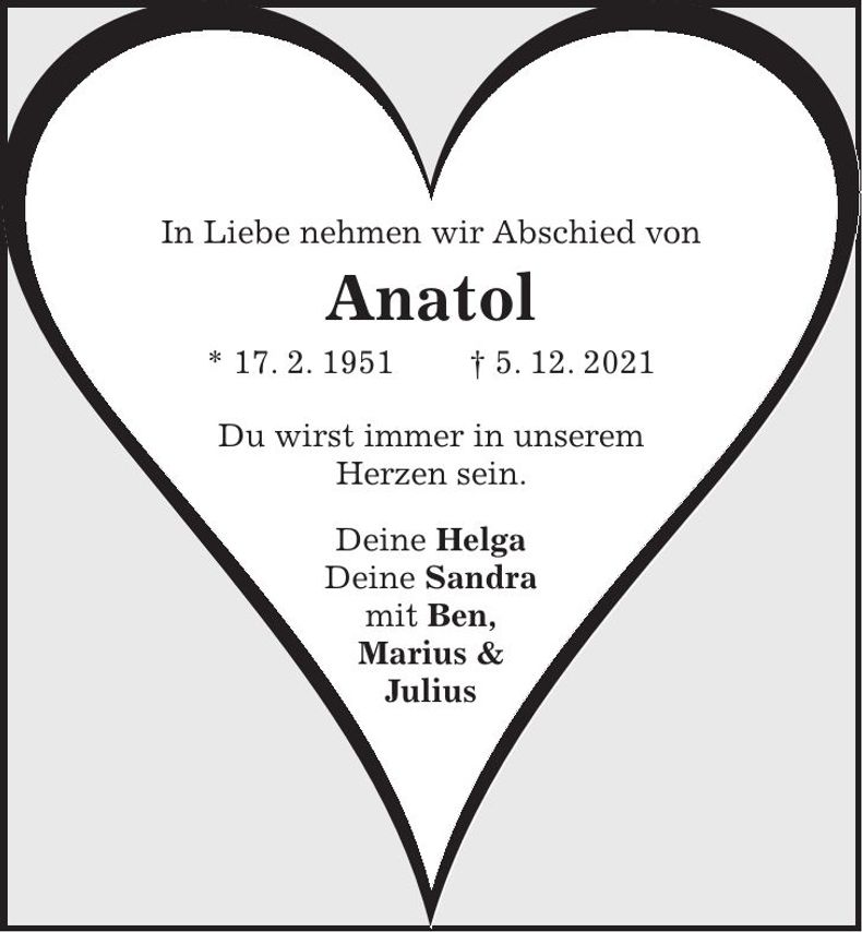 Traueranzeige Anatol 