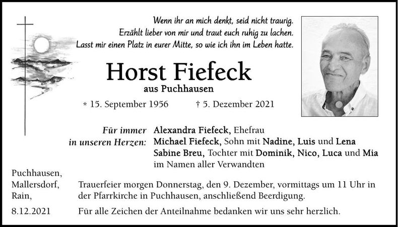 Traueranzeige Horst Fiefeck
