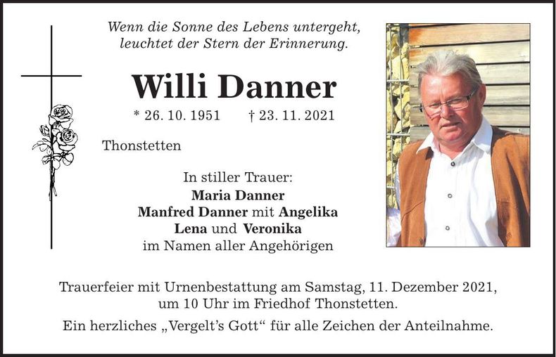 Traueranzeige Willi Danner