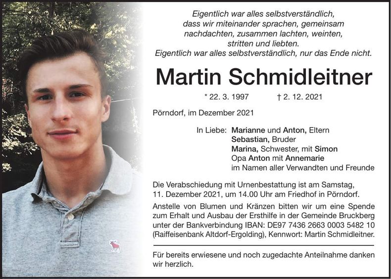 Traueranzeige Martin Schmidleitner