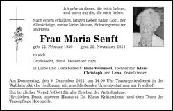 Traueranzeige Maria Senft