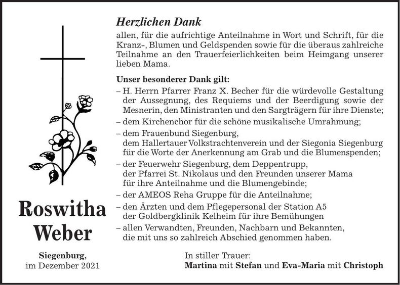 Traueranzeige Roswitha Weber