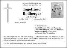 Traueranzeige Ingetraud Roßberger