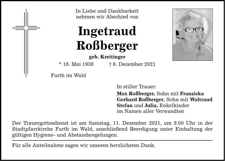 Traueranzeige Ingetraud Roßberger
