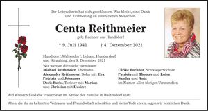 Traueranzeige Centa Reithmeier