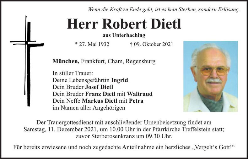 Traueranzeige Robert Dietl