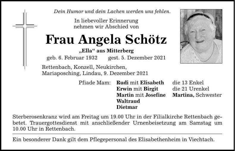 Traueranzeige Angela Schötz
