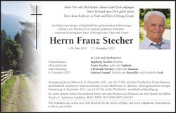 Traueranzeige Franz Stecher