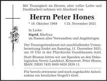Traueranzeige Peter Hones